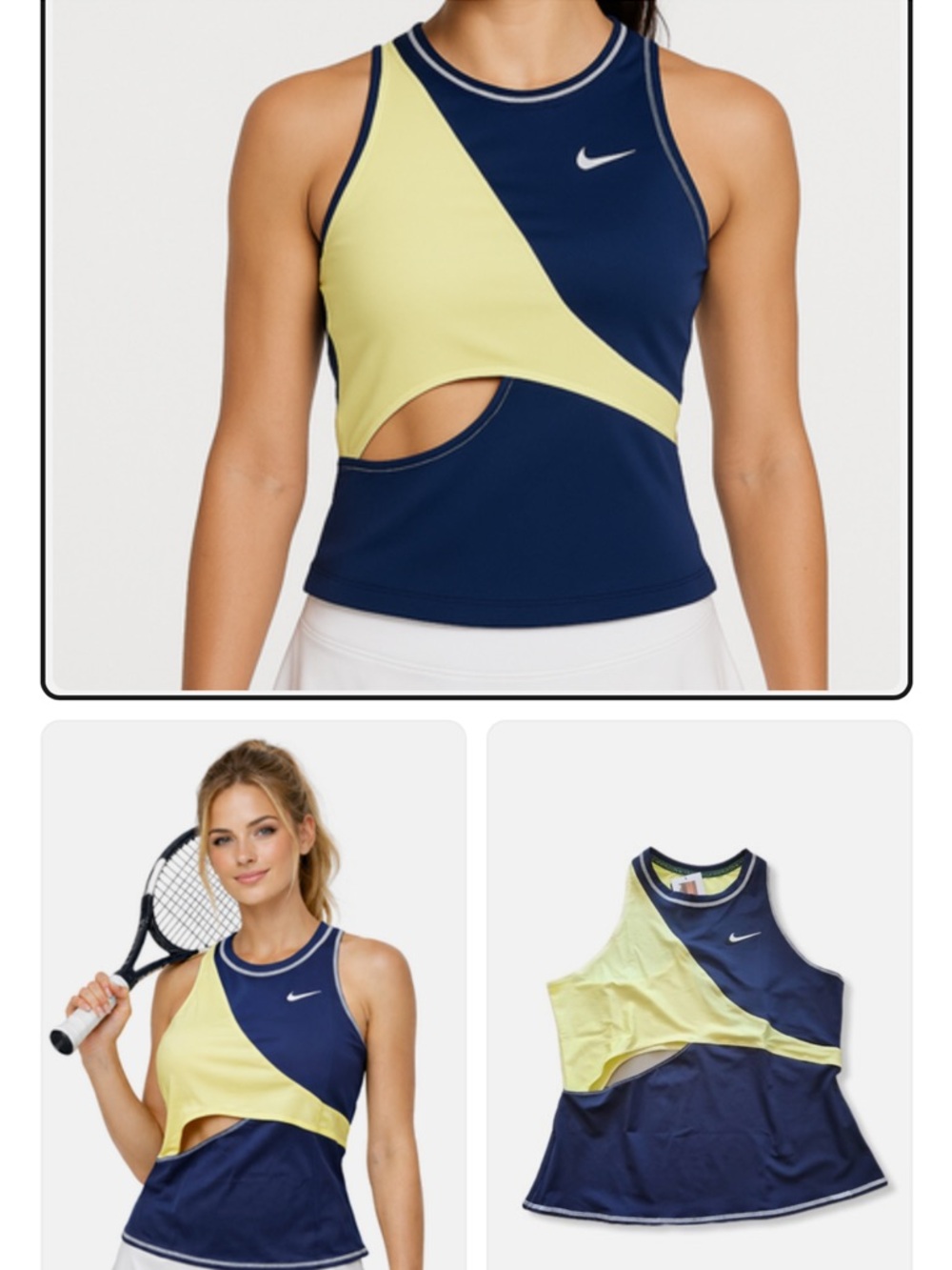 Nike Navy & Light Yellow Cutout Tennis Tank